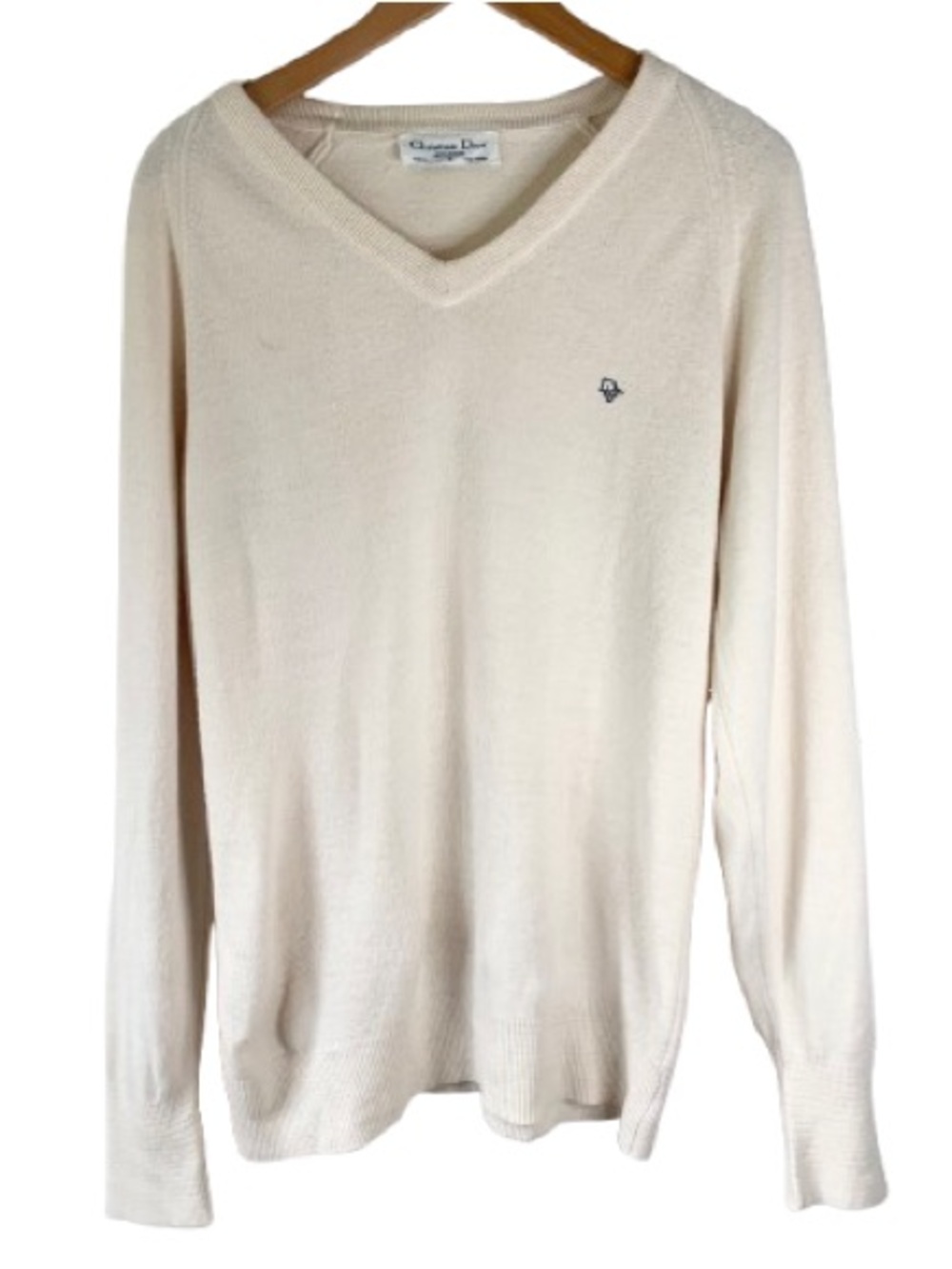 Vintage Christian Dior Monsieur Cream Off White V-Neck Logo Emblem Sweater